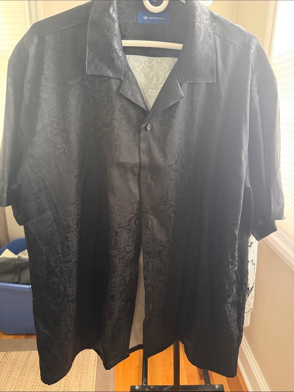Southern agents Black Satin Button-Up Shirt
